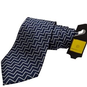 Ermenegildo Zegna Silk Tie Mens 59" Blue Silver Zigzag Geometric Italy NWT